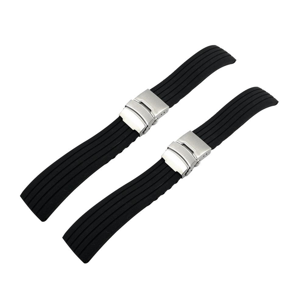 2Pcs Breathable Silicone Watch Belt 22Mm Waterproof Replacement Strap Foldable Design Eco Friendly Material Stainless Steel