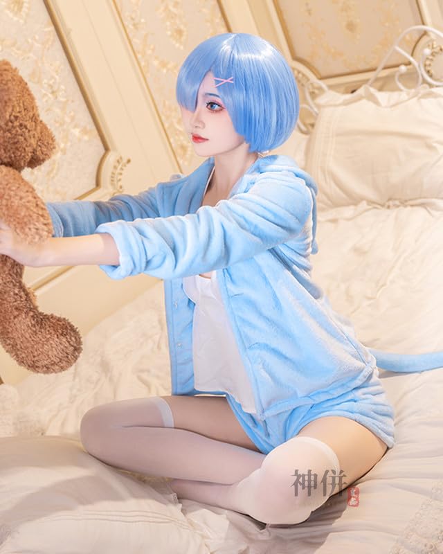 Starting Life in Another World Ram and Rem Cosplay Costume with Cat Mode Cat Ram Cosplay Costume for School and Stage Wear Cat Mode Size [Excellent