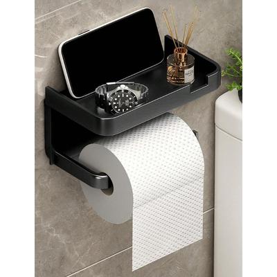 1pc No-drill Adhesive Wall Mounted Toilet Paper Holder With Storage Shelf