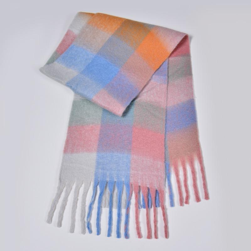 New autumn and winter rainbow plaid scarf fashion circle yarn thickened warm plaid fringed long scarf couple