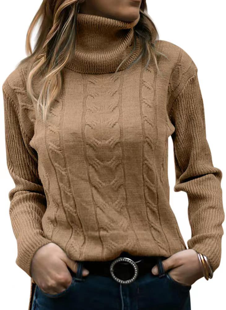 2026 Autumn/Winter Retro High Neck Solid Color Knit Sweater for Women
