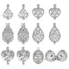 Brass Cage Pendant, Teardrop & Oval & Heart & Flower, Platinum, 21~30x14~18x8~16mm, Hole: 2~4mm, Inner Measure: 11~19mm, 12pcs/box