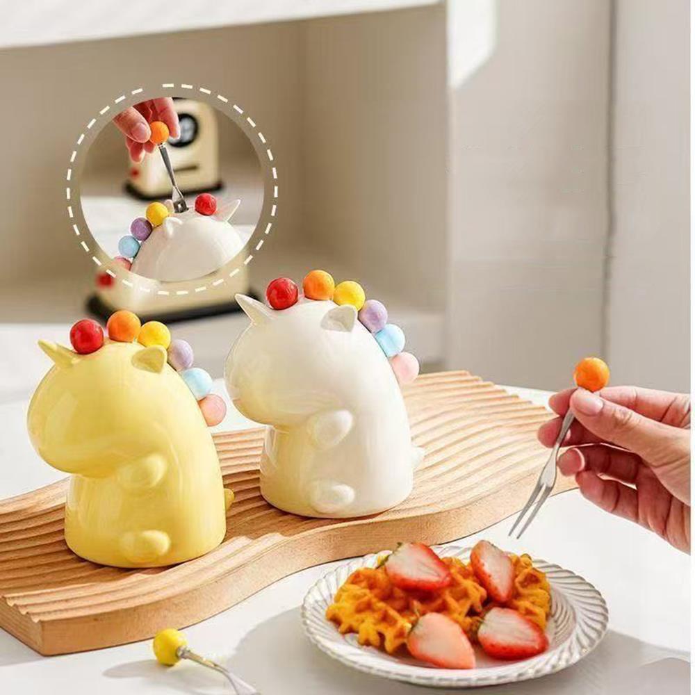 Cute Unicorn Fruit Fork White Whale Fountain Fruit Fork Set Creative Stainless Steel Fruit Fork Coffee Tea Dessert Fork Gift