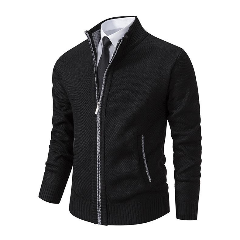 Plus Size Men's Casual Cardigan Jacket: Autumn/Winter Warm, Fashionable Stand Collar Sweater for 2025.