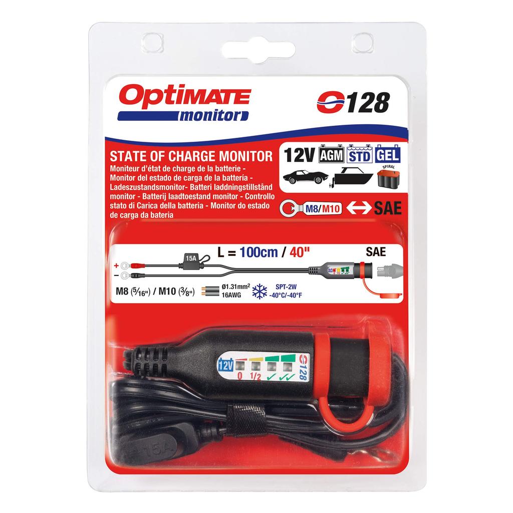 TecMate (Official) Optimate Cable O-128v2, Status/Charging System Monitor, Ring Terminal Harness for Boats and Cars