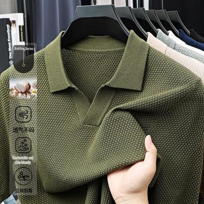Ανδρικό Πόλο V-neck Καλοκαίρι 2025 - Casual Κοντομάνικο Καθαρό Βαμβακερό Πουκάμισο με Υφή Ανανά