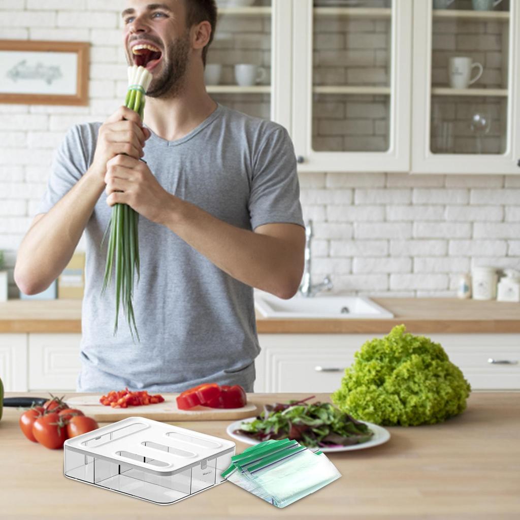 Återförslutningsbar Organizer med Gallon Kvart Smörgås Klar Sömlös Stretchfilm Förvaringslåda Matpåsehållare Och Dispenser