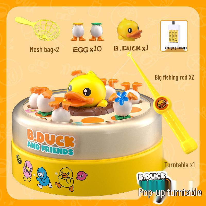 B.Duck Little Yellow Duck Parent-Child Educational Bouncing Fishing Toy Gift