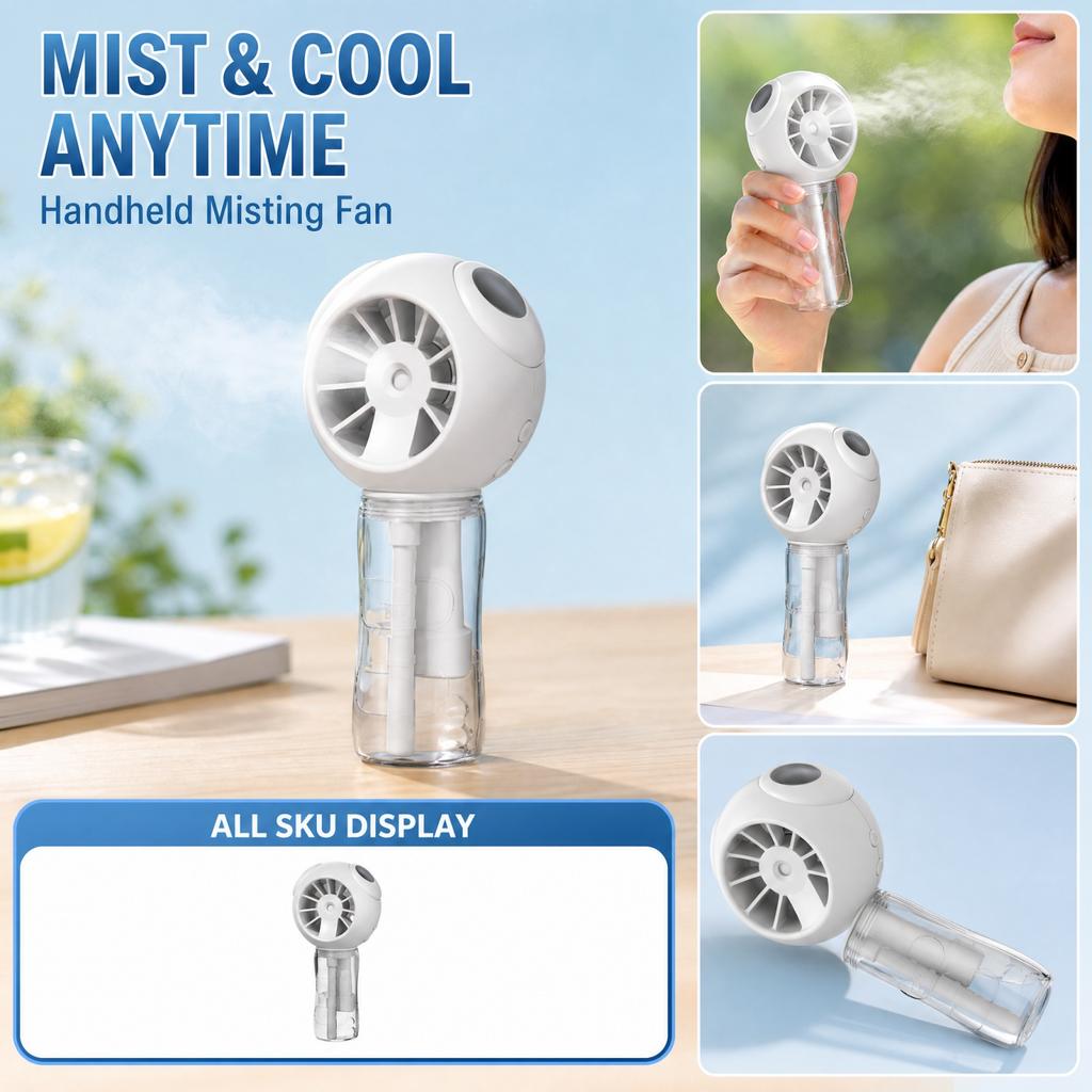 Handheld Spray Fan with - Portable Rechargeable Fan for Outdoor
