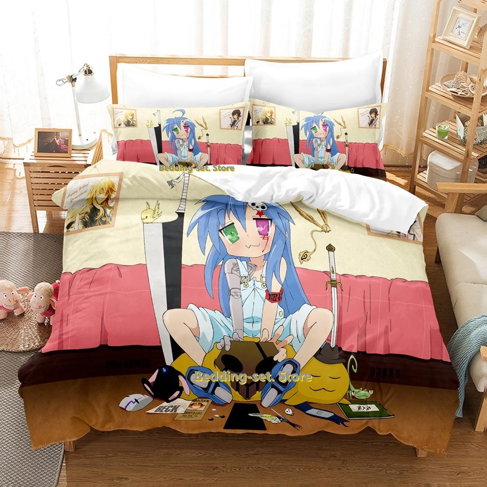 Lucky Star Konata Bedding Set Single Twin Full Queen King Size Bed Set Adult Kid Bedroom Duvetcover Sets 3D Anime Bed Sheet Set