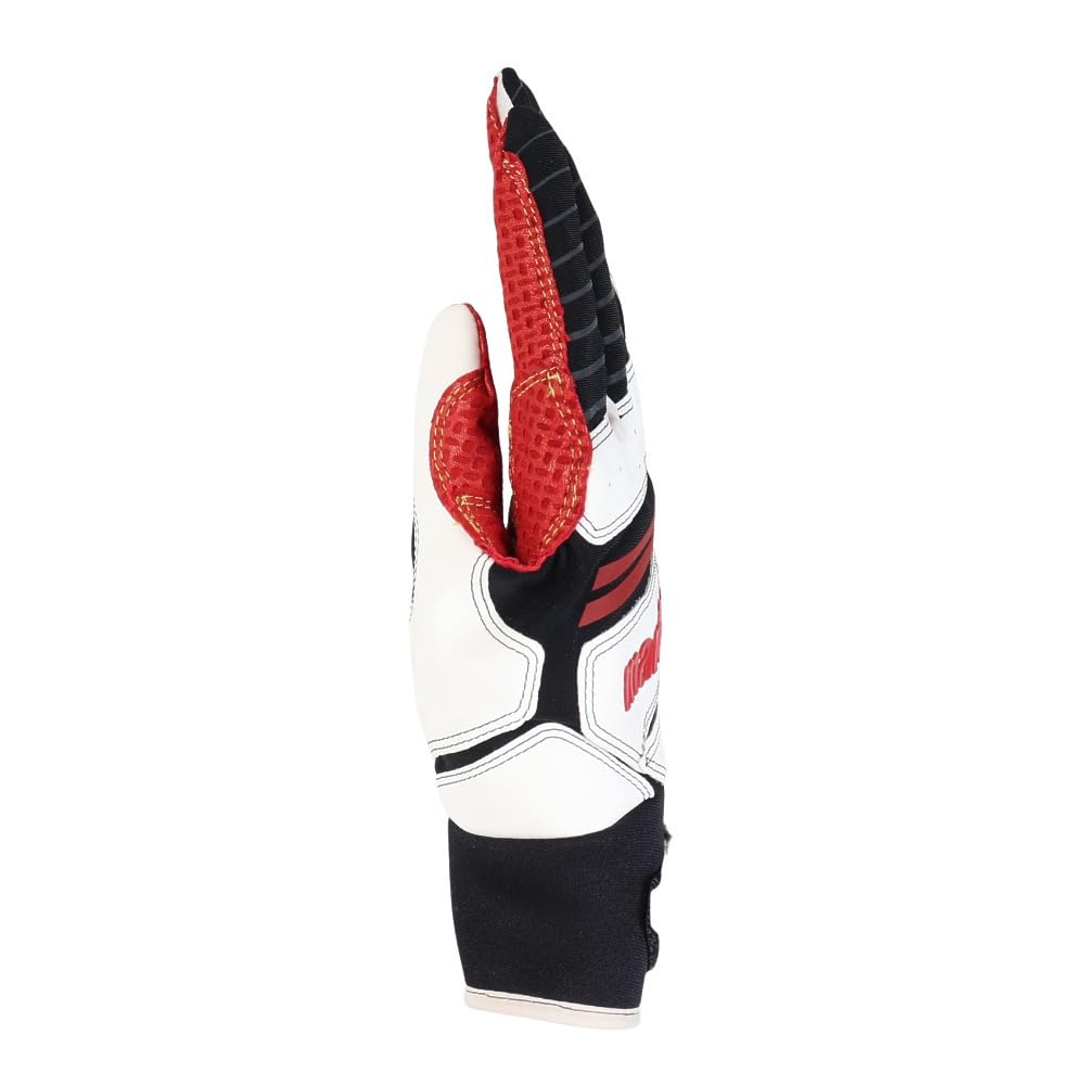 Marucci Buzun Batting X Gloves, Ambidextrous, Men's MBGFZNP-W/BK/R (White Black/L)