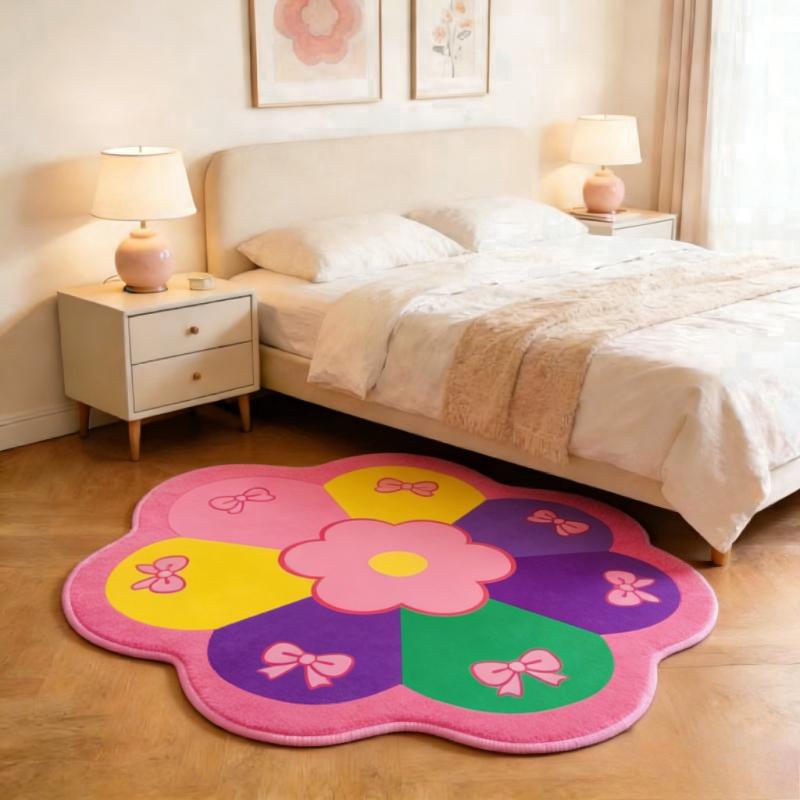 

Colorful Flowers Carpets for Living Room Fluffy Soft Bedroom Decor Carpet Irregular Shape Bedside Rug Home Thick Plush Floor Mat 80x80CM