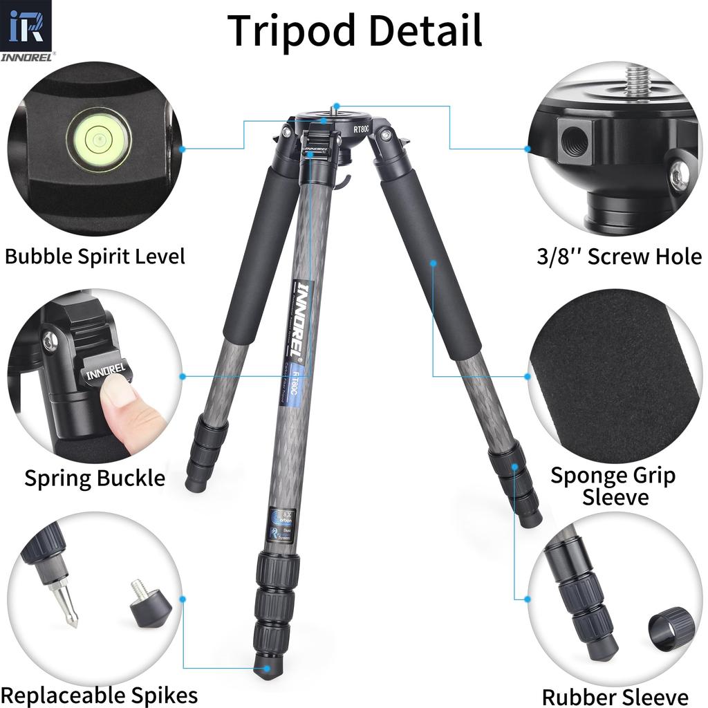 INNOREL Carbon Tripod Camera Nut Lock Type Load Capacity 20KG 4 Tiers Telescopic Panoramic Tube Diameter Bowl Adapter Video Digital Camera SLR Digital