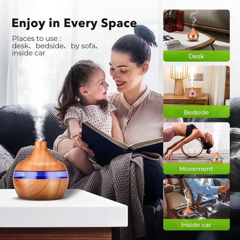 300ML Air Humidifier Essential Oil Aroma Diffuser Home Ultrasonic Wood Grain humidificador USB Mist Maker umidificador purifier