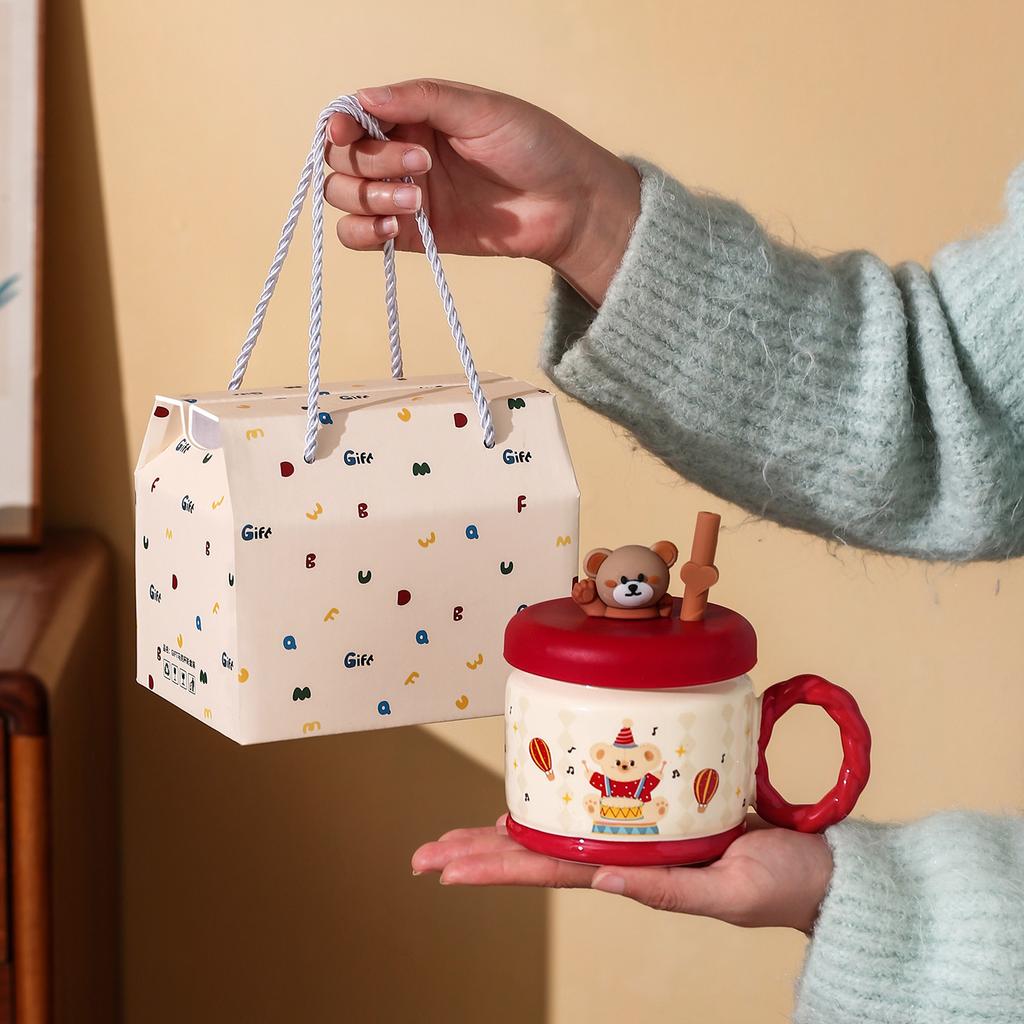 Circus Coffee Ceramic Large Capacity Cup Water Cup Mug with Lid with Spoon Drinking Water Cup Birthday Gift