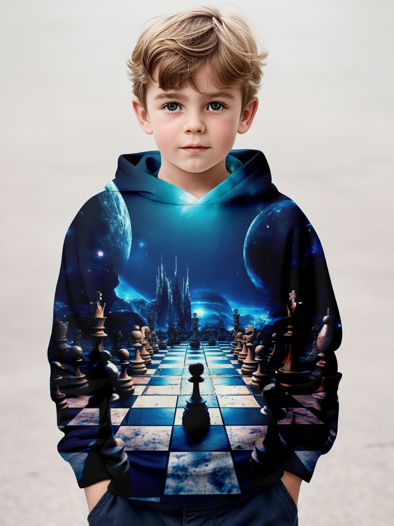 Kids Clothes Boys Hoodies Long Sleeve Trendy Chess Print Girl Clothing Kids Spring Fall Clothes Children Clothing Pullover Tops 100