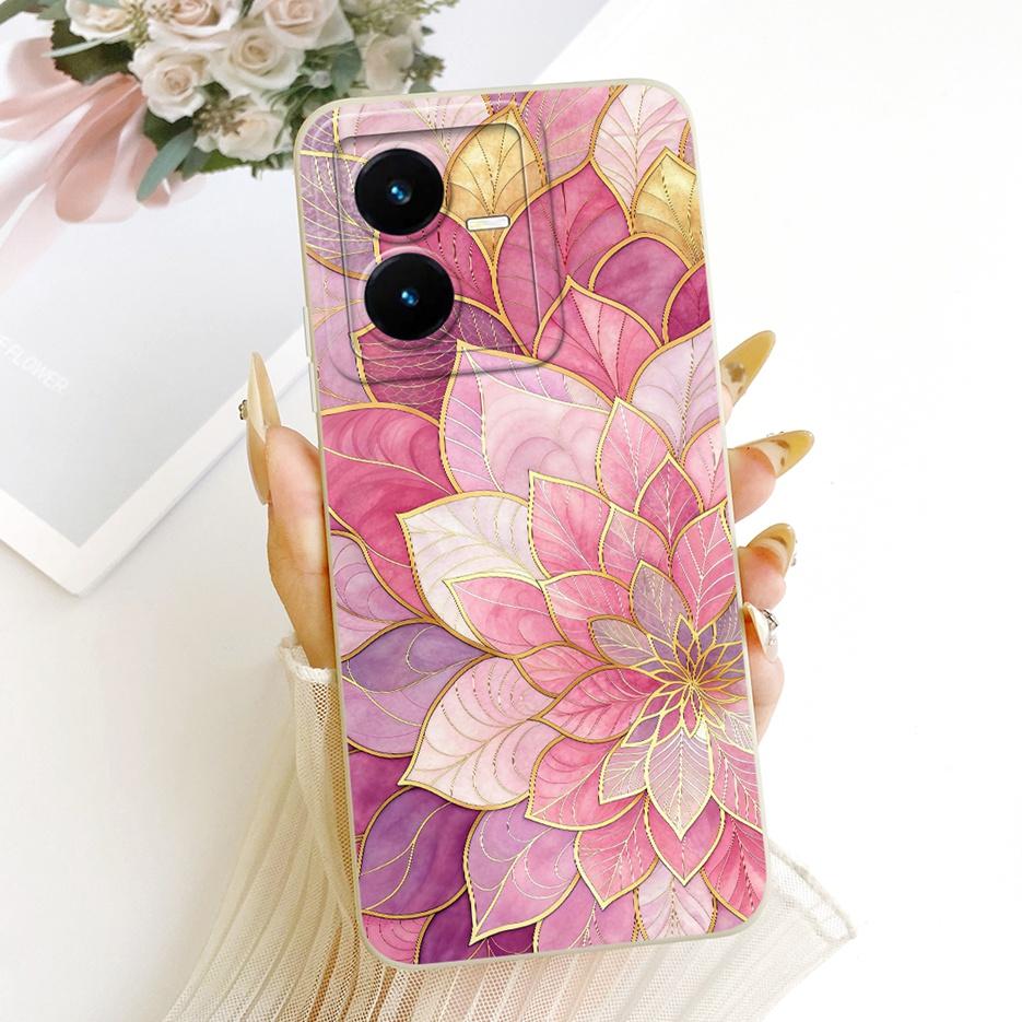 For Vivo Y22 Y22s Case V2206 V2207 Luxury Flowers Candy Painted Cover Soft Silicone Phone Case For Vivo Y22s Y 22 VivoY22 S Bags