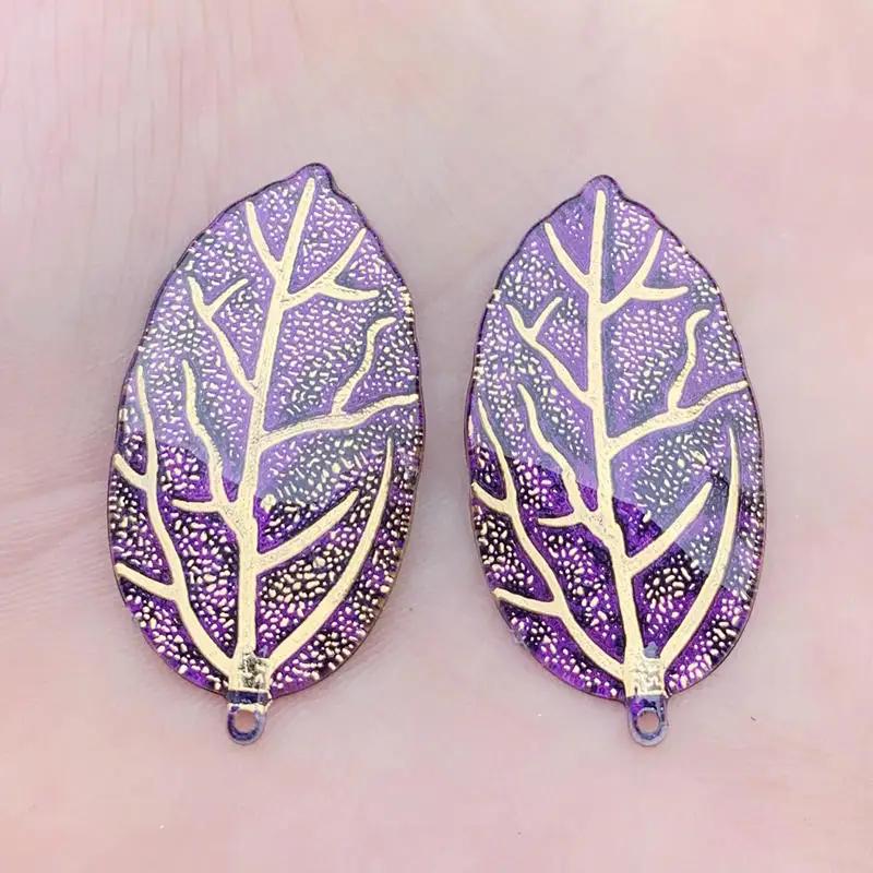 10 Stück 21*40mm Regenbogen Blätterförmige Harz Strass Applikation Kristalle Flatback Steine für Schmuck Handwerk Dekoration Anhänger