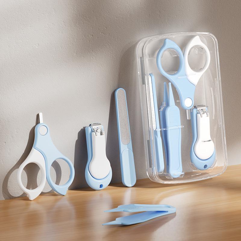 

Детский набор для ногтей 4 в 1, безопасные кусачки для ногтей для новорожденных, пинцет, детский маникюрный набор для педикюра с футляром, портативные принадлежности для ухода за ребенком небесно-голубой