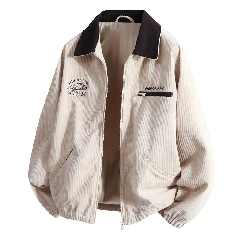 Men's Corduroy Jacket Autumn Winter New Solid Color Casual Versatile Breathable Outdoor Camping Lapel Coat Men's Trend Jacket