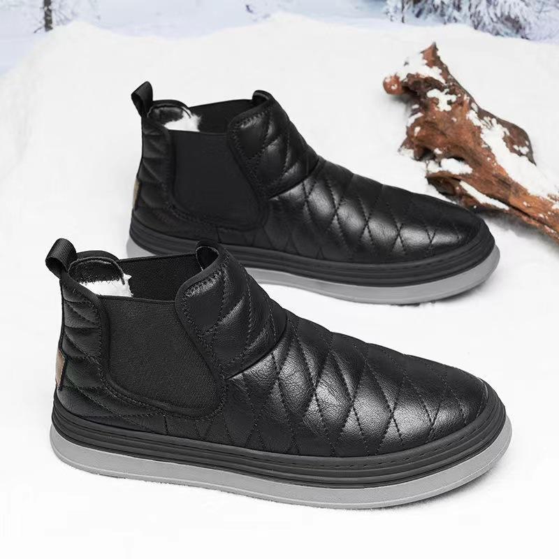 

2024 зимние новые мужские высокие хлопковые туфли ручной работы онлайн повседневная обувь бархатные теплые хлопковые кожаные туфли 636 44 чёрный