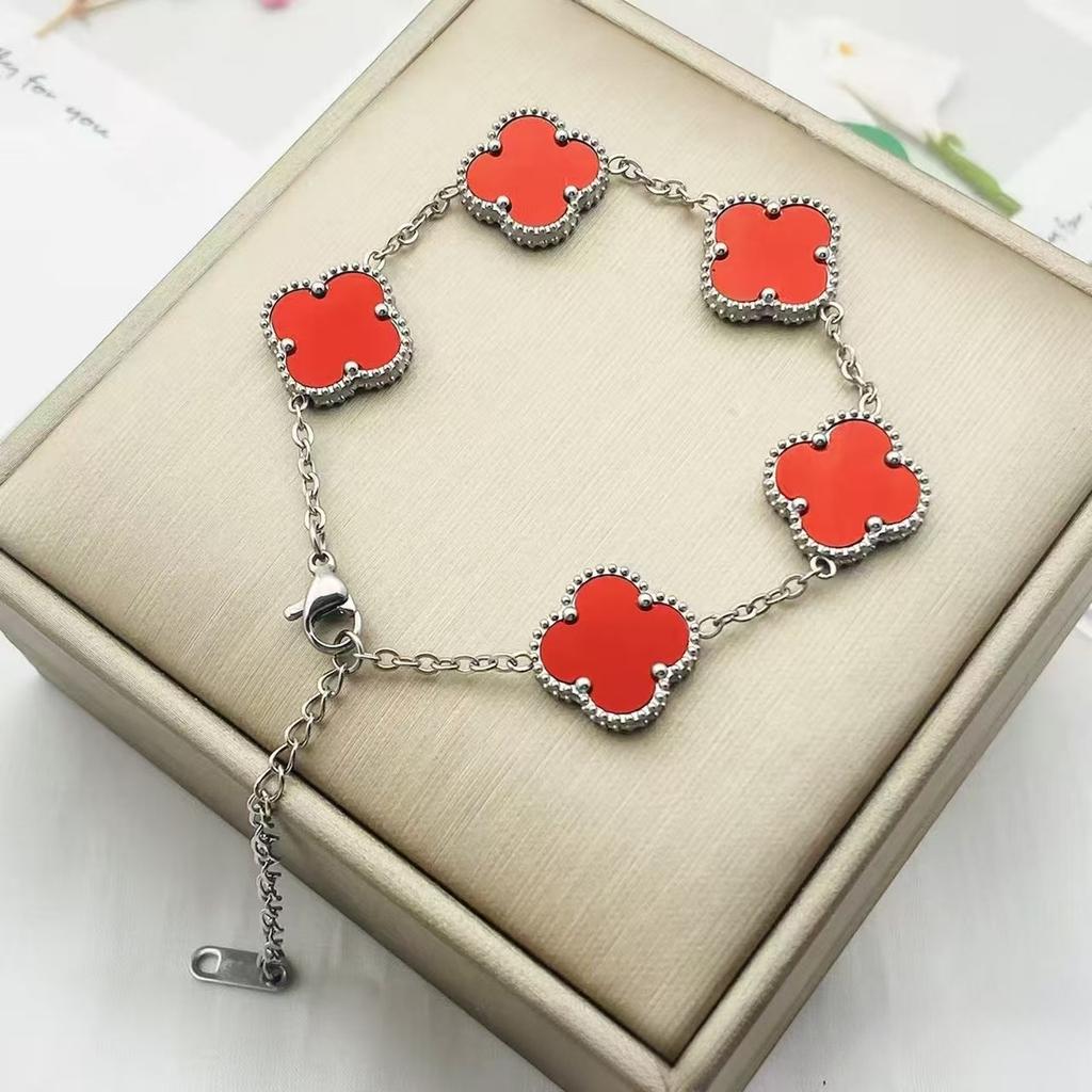 15mm Colorfast Four-Leaf Clover Titanium Steel Five-Flower Bracelet for Women - Fashionable High-End Bangle