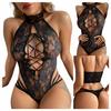 Erotic Lingerie Set for Women, Black Lace Bodysuit, Sexy Angel Model.
