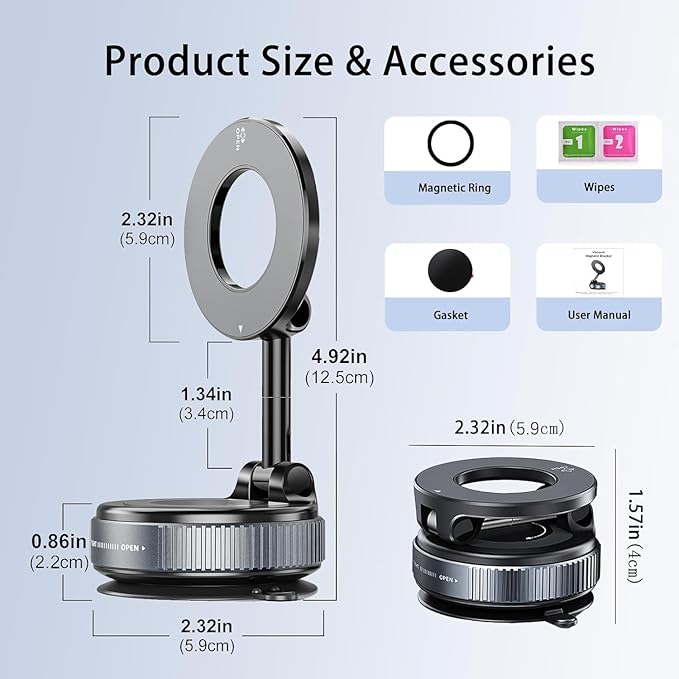 Vacuum Magnetic Phone Holder for Car Suction Cup Phone Mount Phone Stand Adjustable Suction Phone MountFit for All Smartphones чёрный