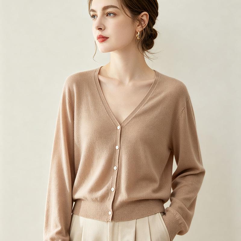 Leka Sha Women's 100% Fine Wool V-Neck Knit Cardigan, Long Sleeve Loose Sweater