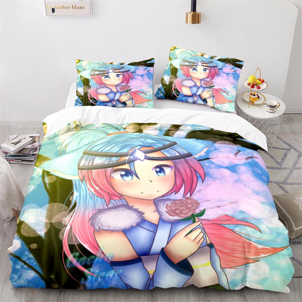 Gacha Life Academia Anime Duvet Cover Set with Pillow Covers Polyester Teens Kids Bedding Set Full Queen King Size Bed Linen