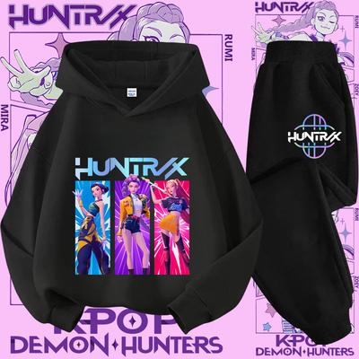 K-Pop Dämonenjäger Neues Kinder-Hoodie-Set - Niedliches Mädchen-Freizeit-Oberteil für Kinder Jungen-Sportshirt mit Cartoon-Druck - 2-teiliges Set