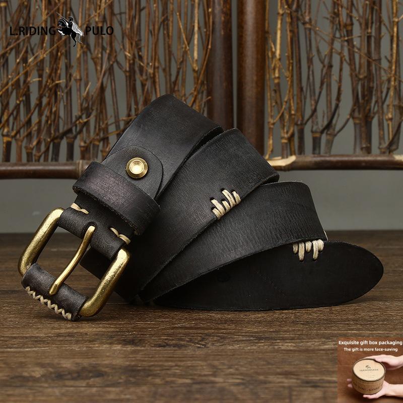 

Винтажный ремень из натуральной коровьей кожи, мужской ремень из натуральной кожи с пряжкой-пином, корейский стиль, личность, тренд, ремень для джинсов 130cm чёрный