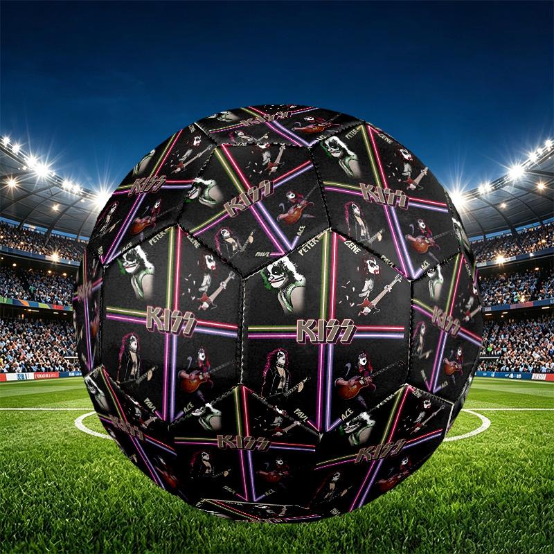 Rock and Roll Print Size 5 Soccer Ball, PU Wear Resistant Football for Match Training and Daily Practice, Birthday Gift for Soccer Fans