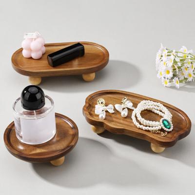 Wooden Display Tray Small Riser Pedestal Stand Rustic Elevated Tray Wooden Riser for Jewelry Perfumes Candles Plants Farmhouse Tabletop Decor