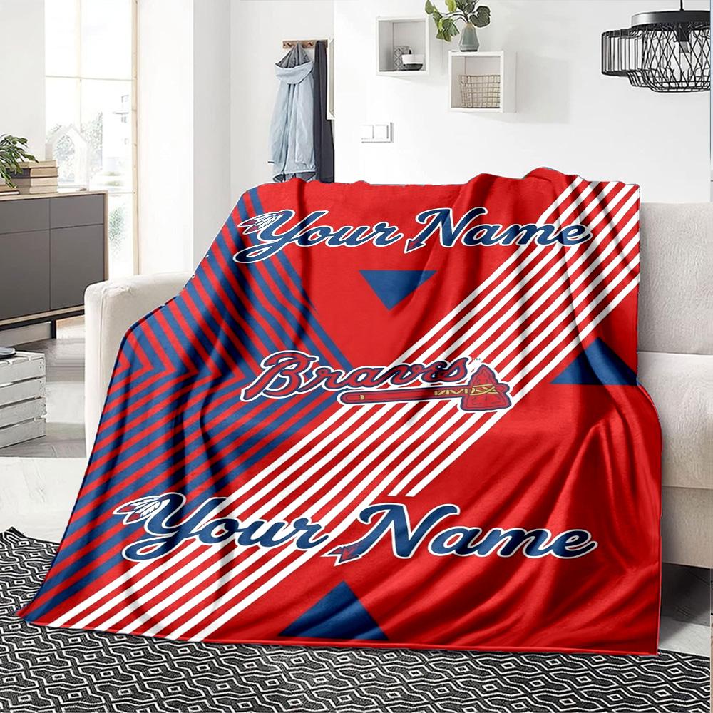Name Custom Atlanta Braves Print Flannel Blanket High Quality Warm Comfortable Cover for All Seasons Perfect for Gifts Home Decor