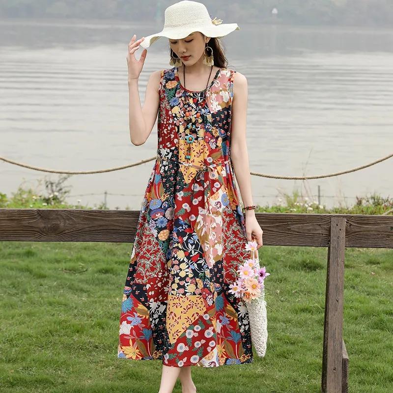 Summer Women's Polka Dot Sleeveless A Line Dress Casual Loose Midi Dress