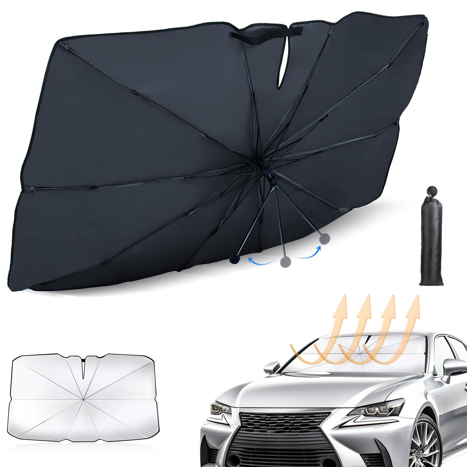 

Gegizun Folding Car Sunshade Reinforced Ten Light Sunshade for Car Blackout Front Shade with Rearview Mirror UV Car Car Sun UV Car Insulated Perfect чёрный