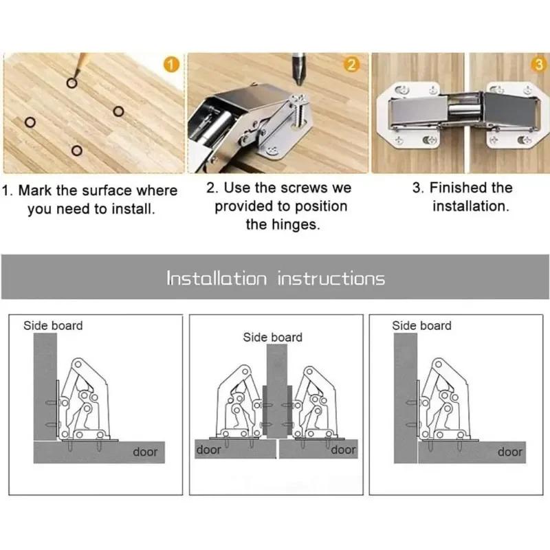 2/6PCS 90 Degree Steel Cabinet Hinges with Screws No-Drilling Buffer Hinge Kitchen Cabinet Cupboard Hinges DIY Furniture Hardware Tools
