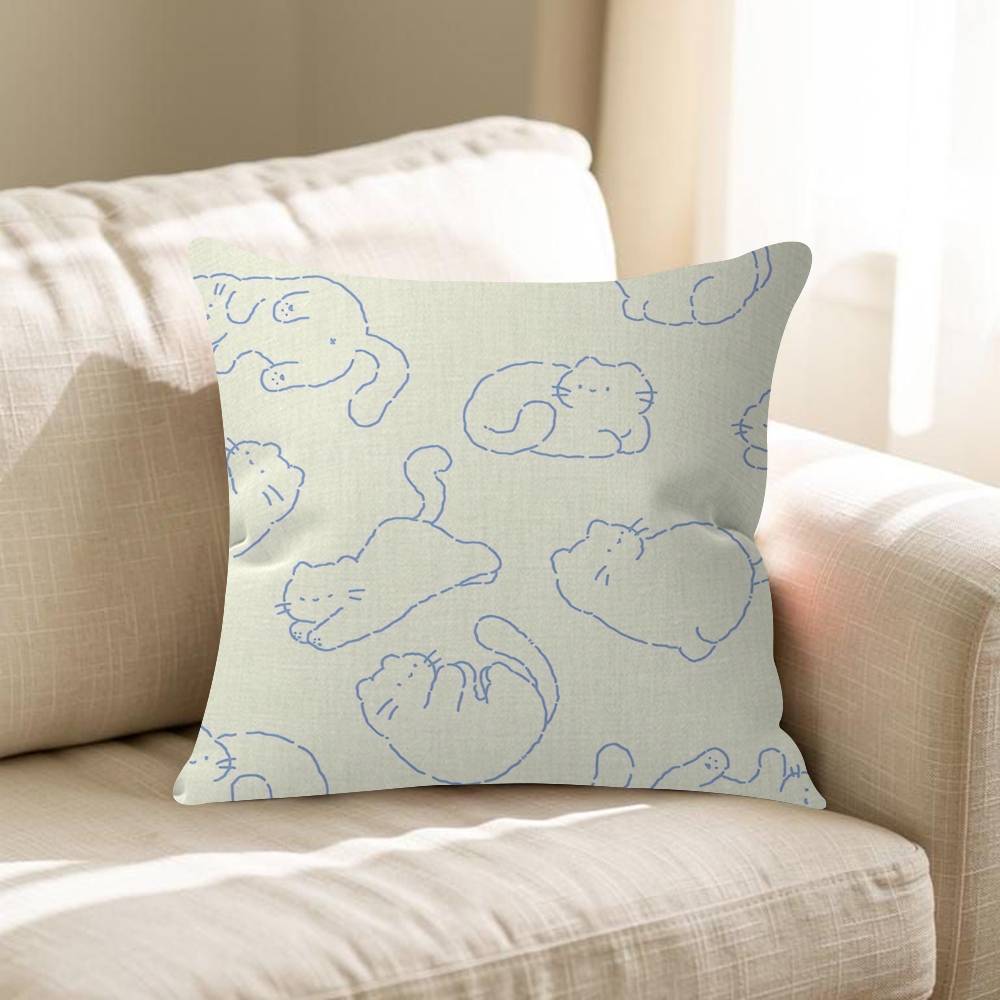 Cartoon Line Cat Dog Cushion Cover Pillowcase Upholstery Sofa Throw Pillow Home Decor Pillowcas