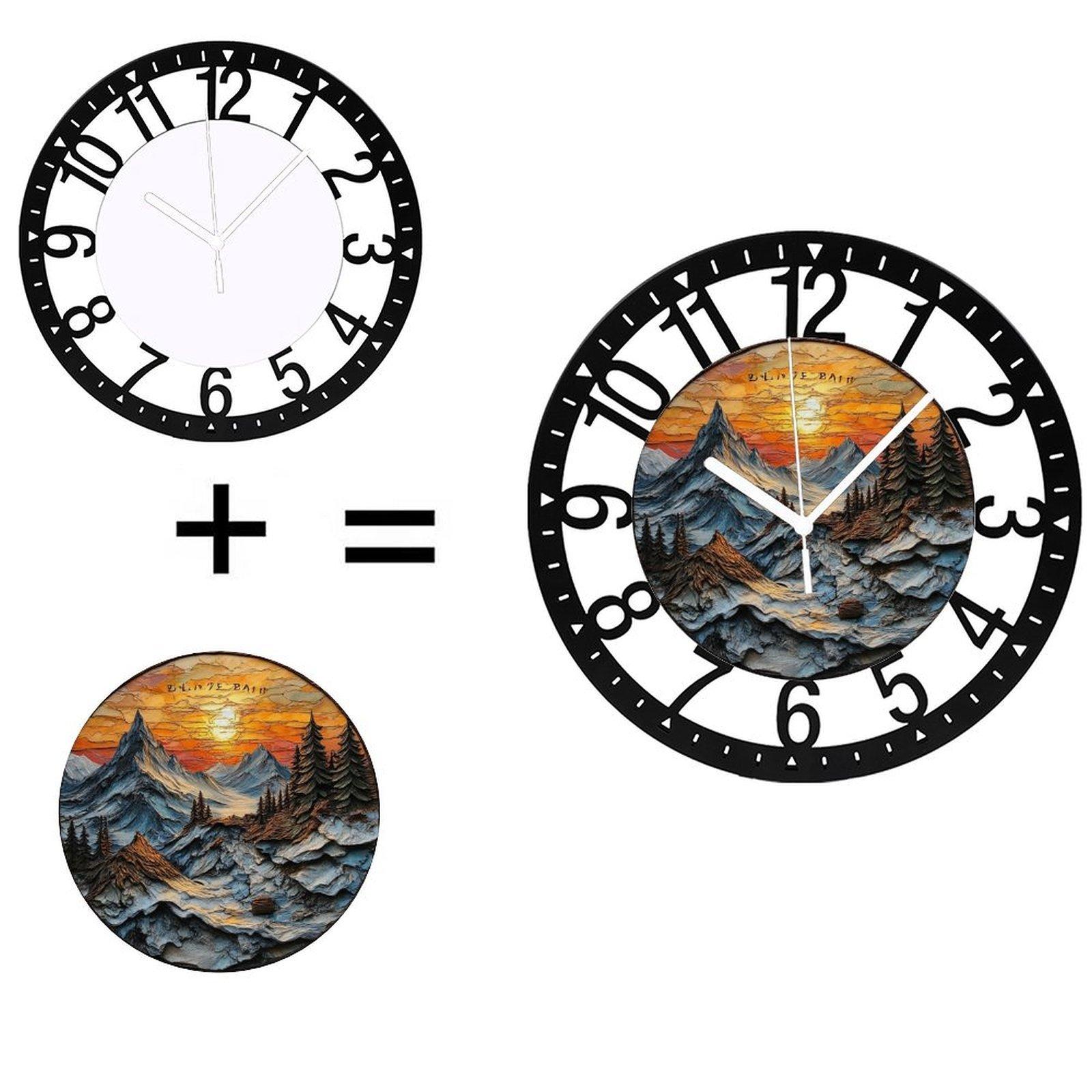 High-Quality 25cm Circular Iron Wall Clock Luxury Living Room (Black,10 inch(25.40cm))
