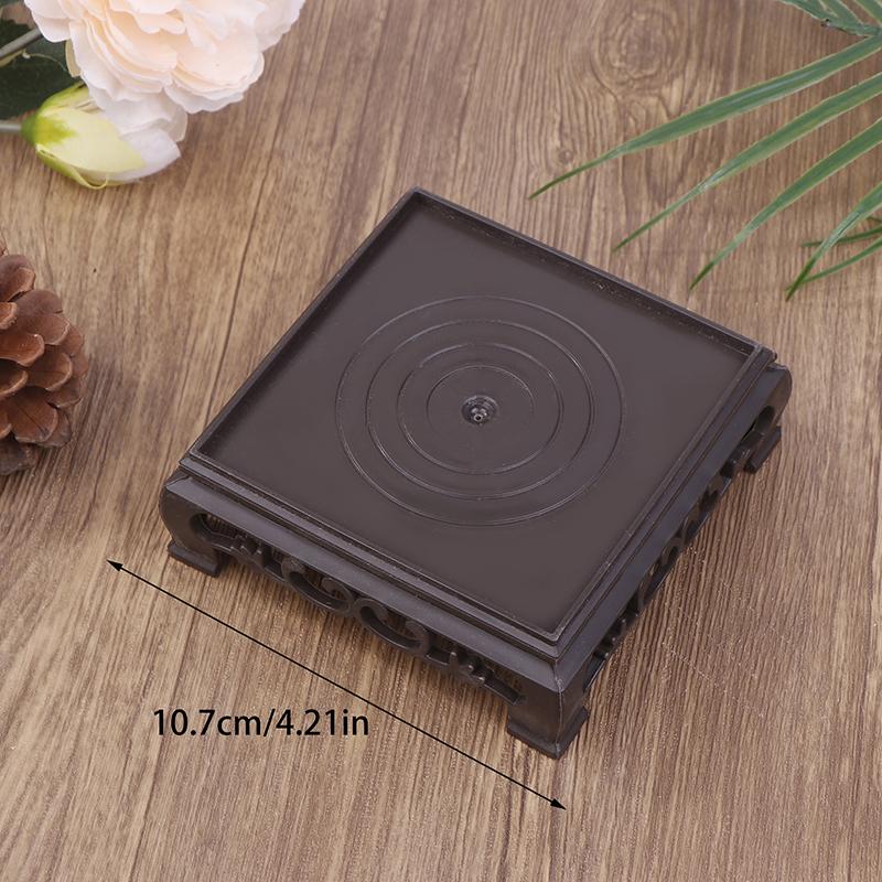 Deep Brown Carving Wooden Look Plastic Base Tray Flowerpot Holder Round Square Multi-Functional Teapot Vase Fish Tank Base