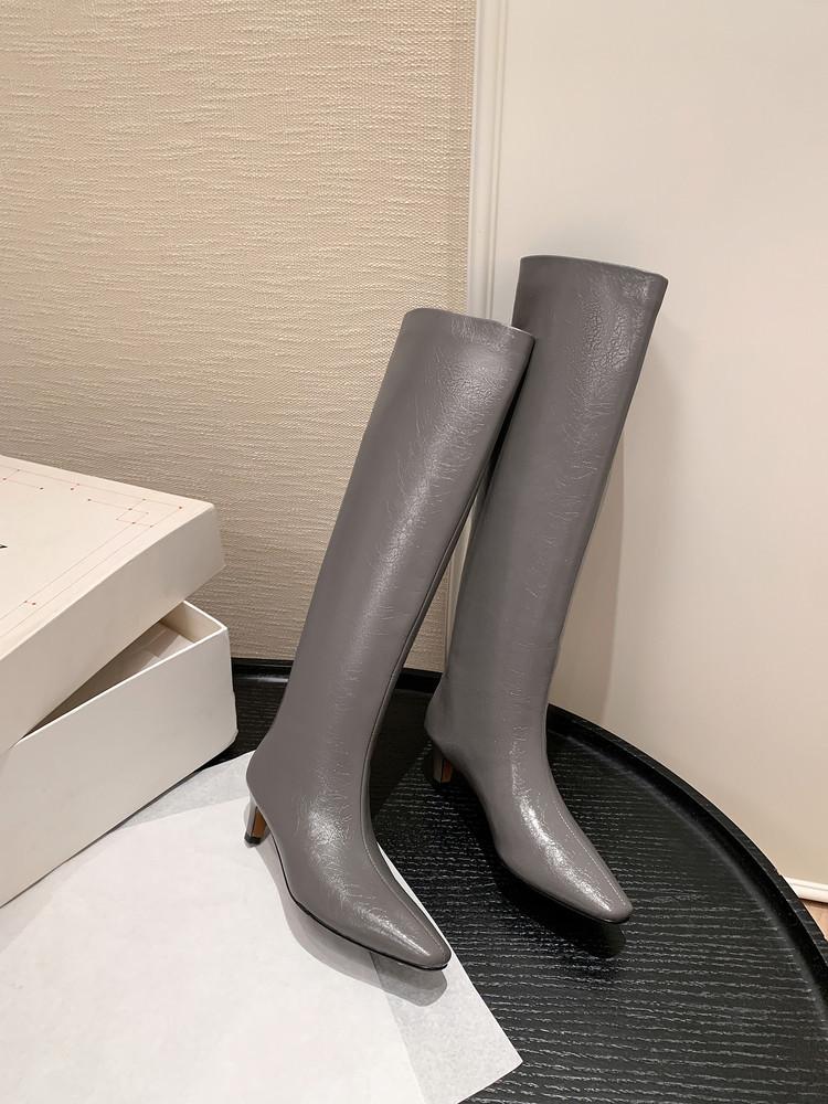 Lazy Wind~ European and American Style Temperament Folds Tall Stacked Boots Women's Versatile Square Head Cat and Cowhide Boots Internet Celebrities