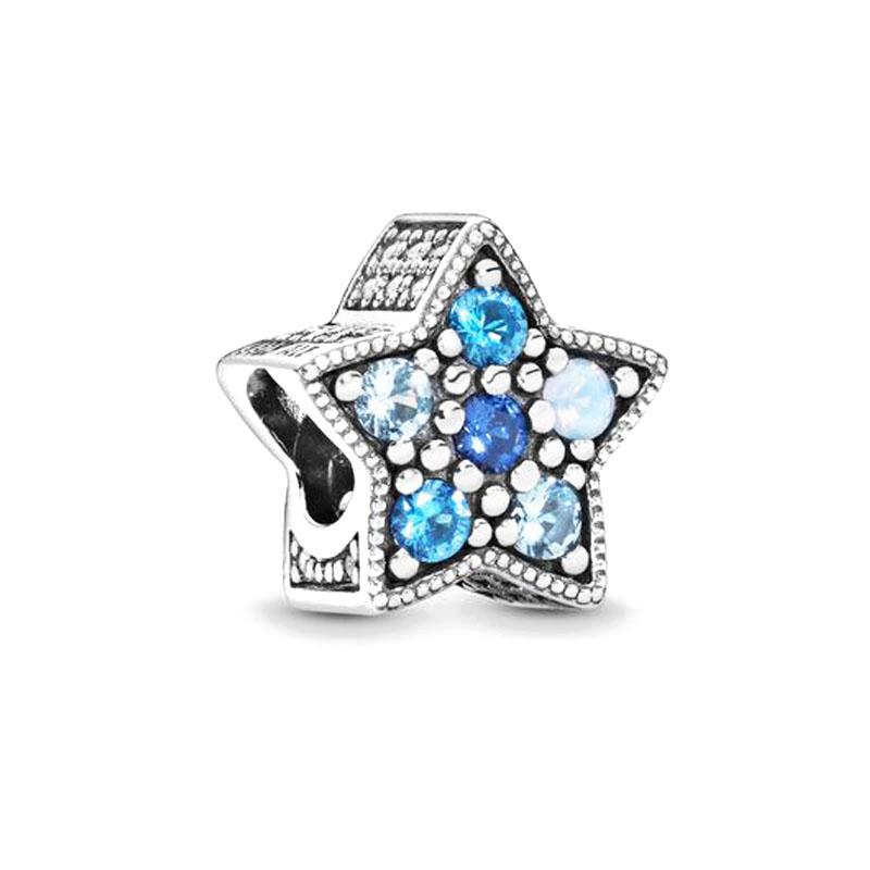 New 2024 925 Sterling Silver Plated Blue Pave Series Star Owl Butterfly Moon Pendant Diy Jewelry Bead Fit European Bracelet