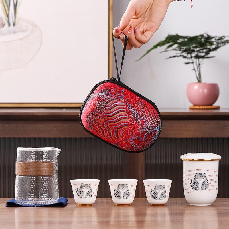 Chaxun White Porcelain Travel Tea Set (1 Pot, 3 Cups)