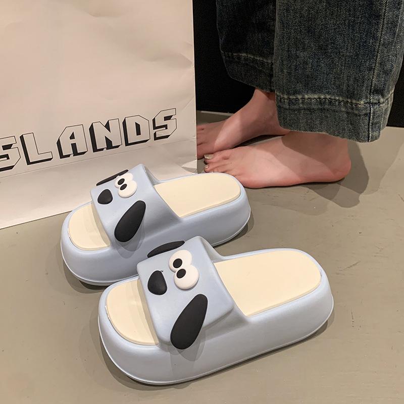 

Cute big-eared dog slippers women s summer comfortable cartoon one-word drag wearing versatile cool slippers 40-41 синий