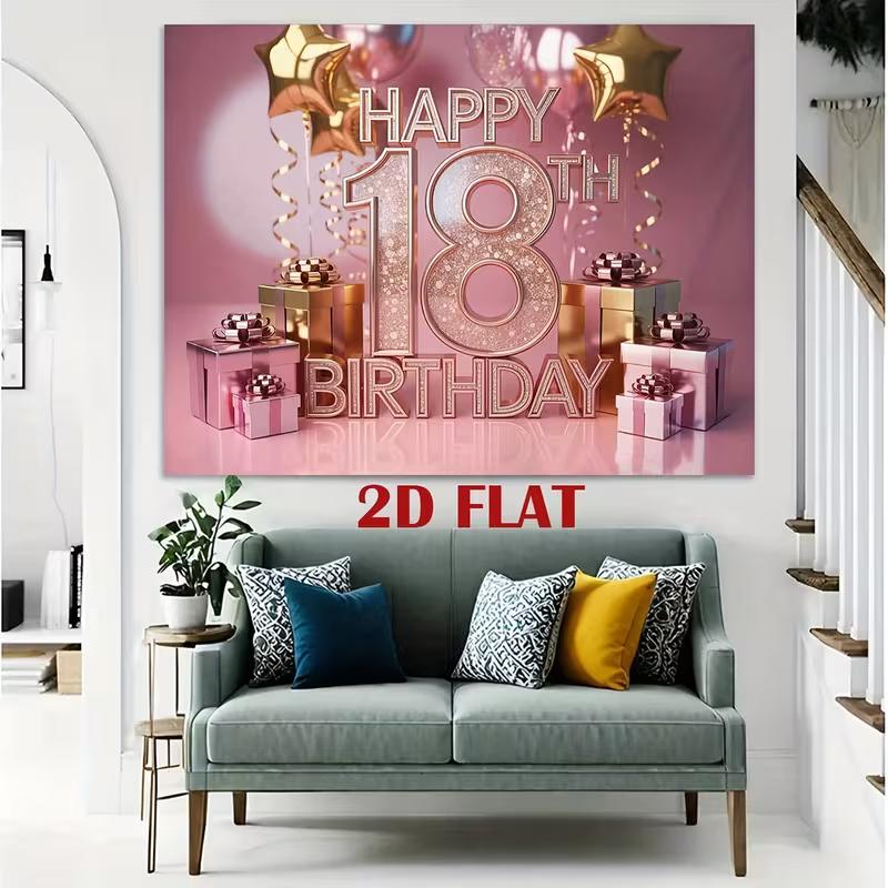 2D Flat Print Rose Gold 18th Birthday Tapestry Backdrop for Milestone Party