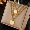 Women's 3 Layer Necklace Gold Plated Titanium Steel Curb Chain Disc Pendant Y2K Chunky Statement Jewelry