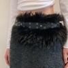 PU Leather Furry Waistband Rivet Plush Belt Simple Y2K Waistband  Dress Decoration