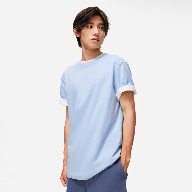 Li-Ning Camiseta Masculina Manga Curta Gola Redonda Cor Pura Tops Azul-Céu AHST187-10