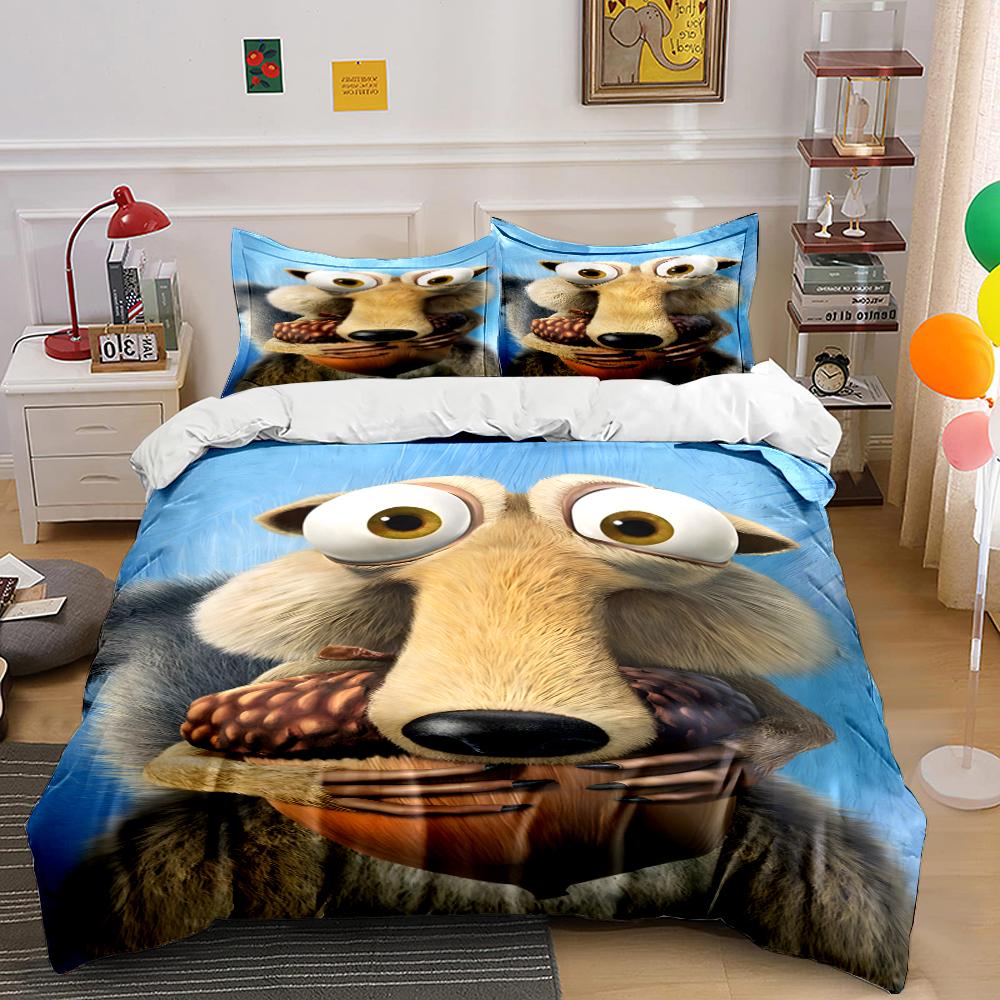 Cartoon Squirrel and Acorn Bedding Set Bedding set (1 duvet cover, 2 pillowcases, duvet not included) 135x200cm